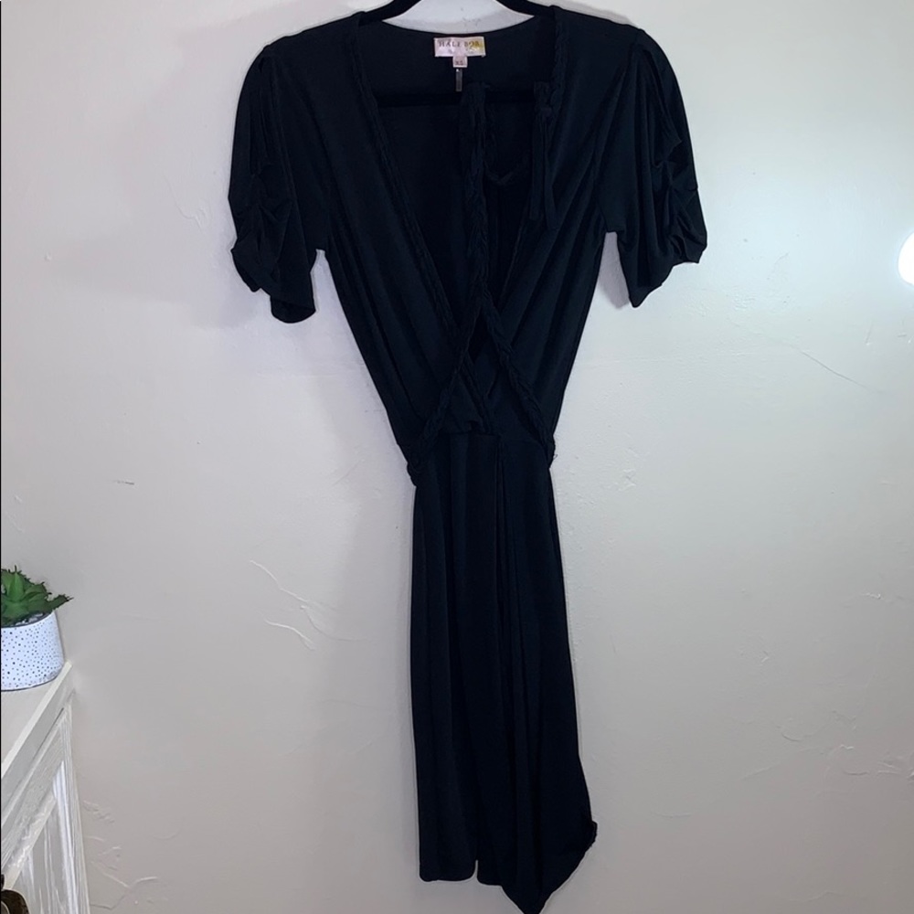 Hale Bob Vintage Black Cold Shoulder Draped Dress